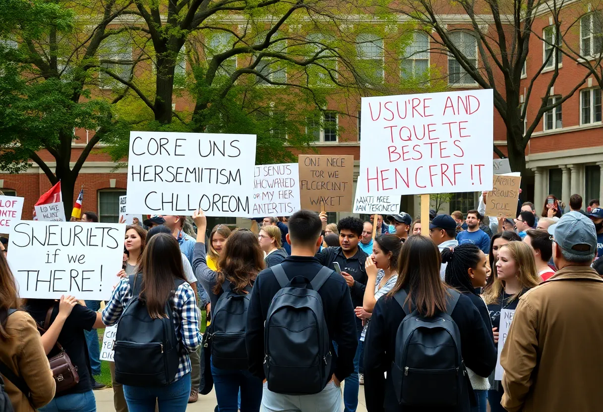 Protest on Columbia University's campus discussing antisemitism