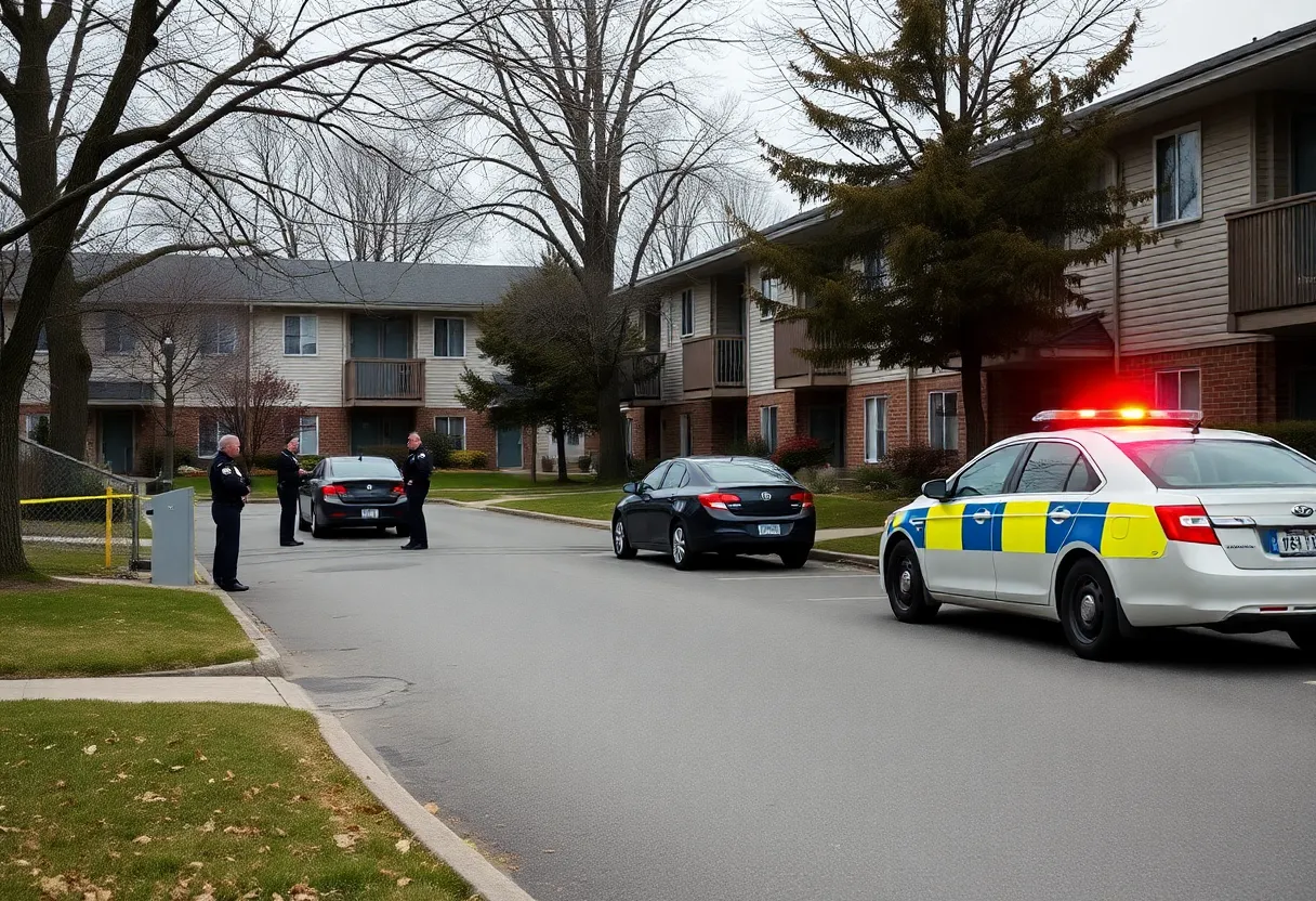 Apartment complex in Cranston, RI, with police presence