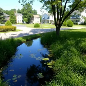 Residential area in East Providence highlighting potential mosquito breeding sites