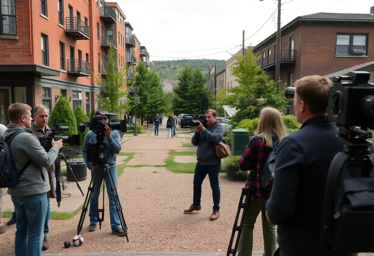 On set of the film Ella McCay in Providence