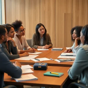 A diverse group discussing strategies for improving education outcomes for foster youth.