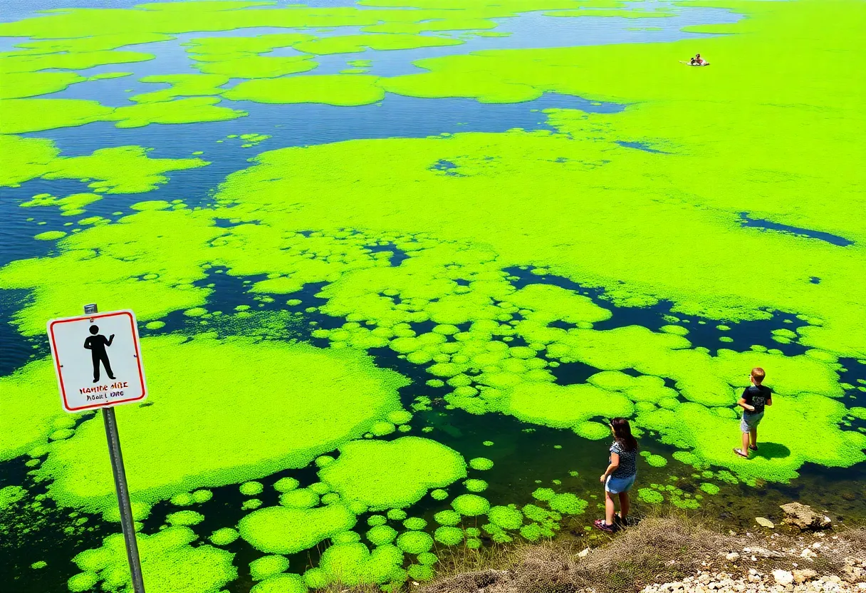 Lake with harmful algal blooms in Rhode Island