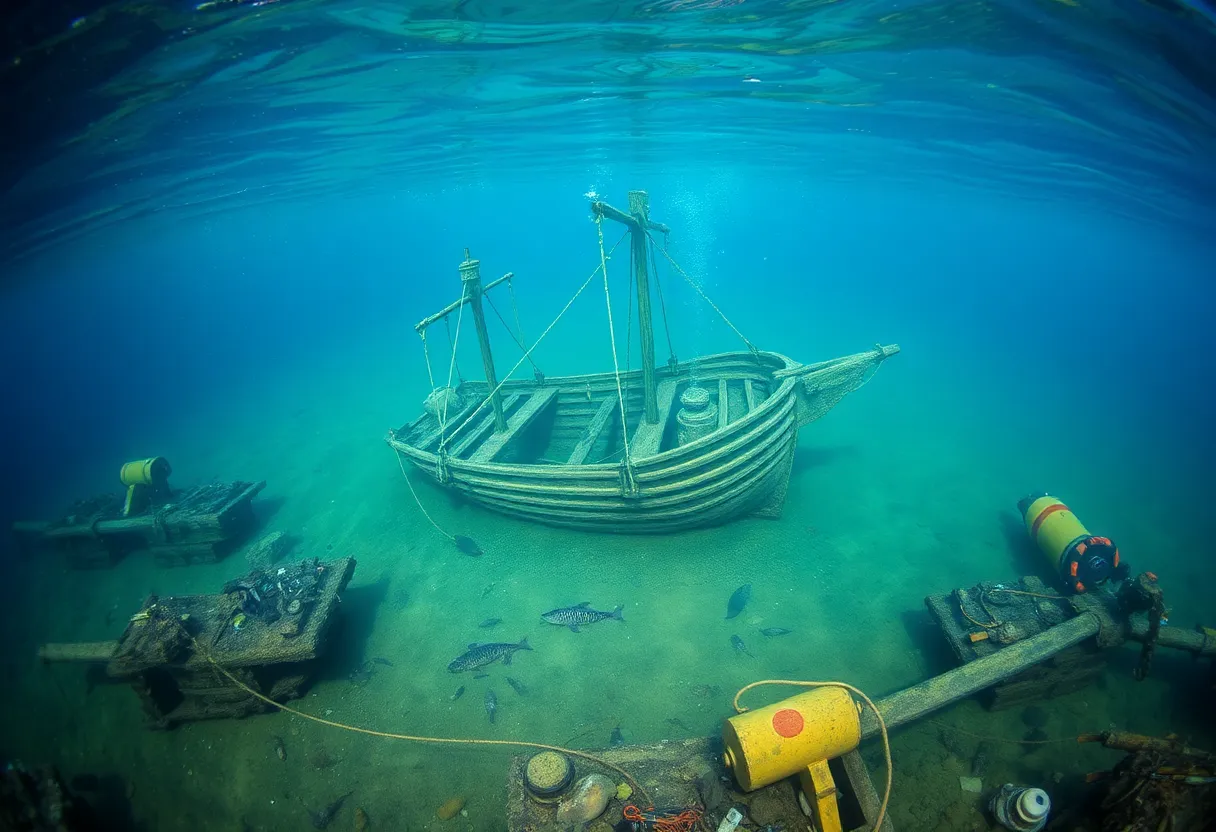 Underwater view of the HMS Endeavour shipwreck