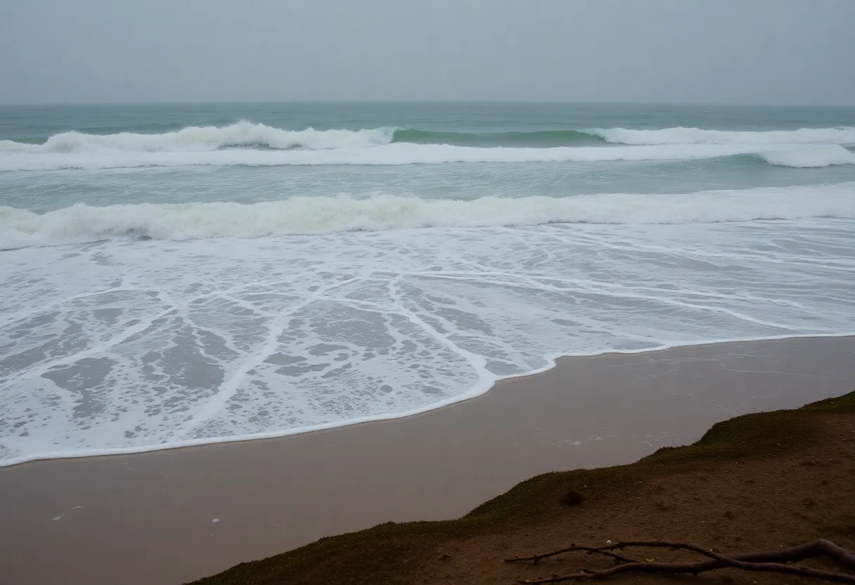 High surf conditions at the beach due to Hurricane Erin
