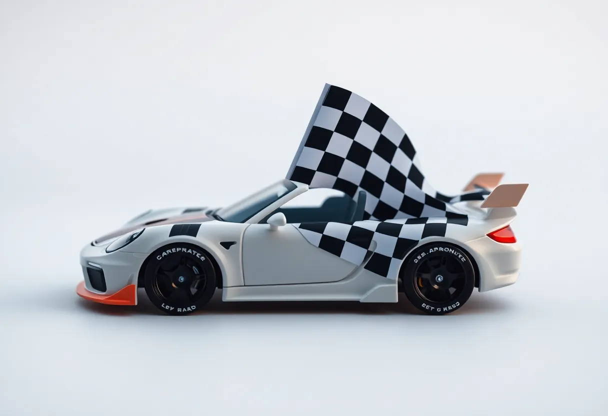 An abstract representation of a race car representing the IndyCar immigration issue.