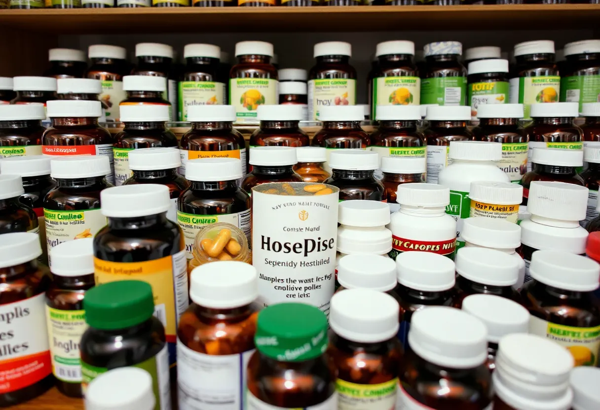 Various pill bottles labeled as misbranded supplements