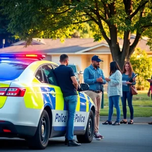 Local police and community members in search of a missing boy