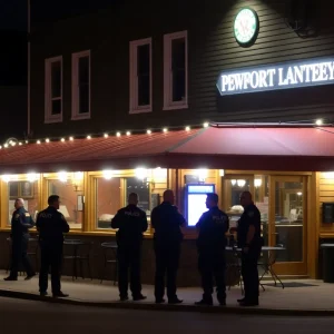 Police officers outside a country restaurant during an incident