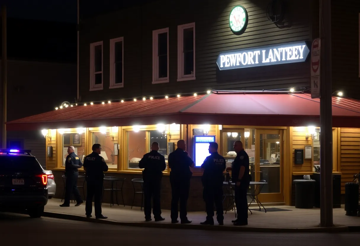 Police officers outside a country restaurant during an incident