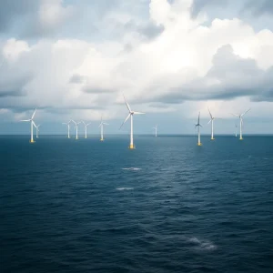 Offshore wind turbines representing renewable energy