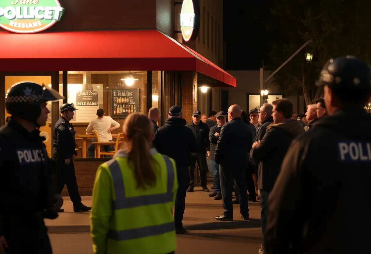 Police investigating an incident outside a restaurant