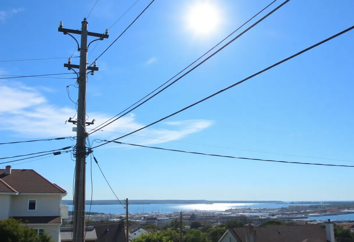 Coastal view of Portsmouth with new utility poles and electric infrastructure