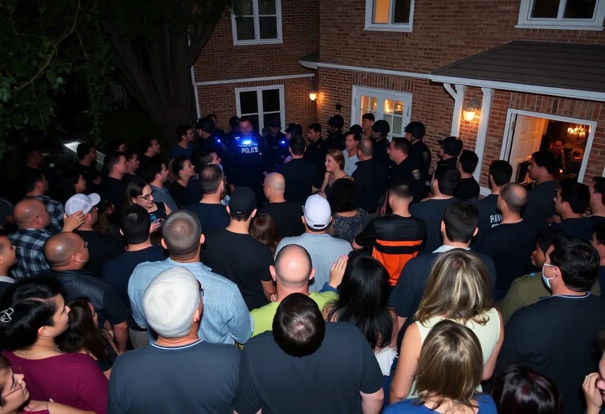 Police officers managing a crowd at a house party in Providence