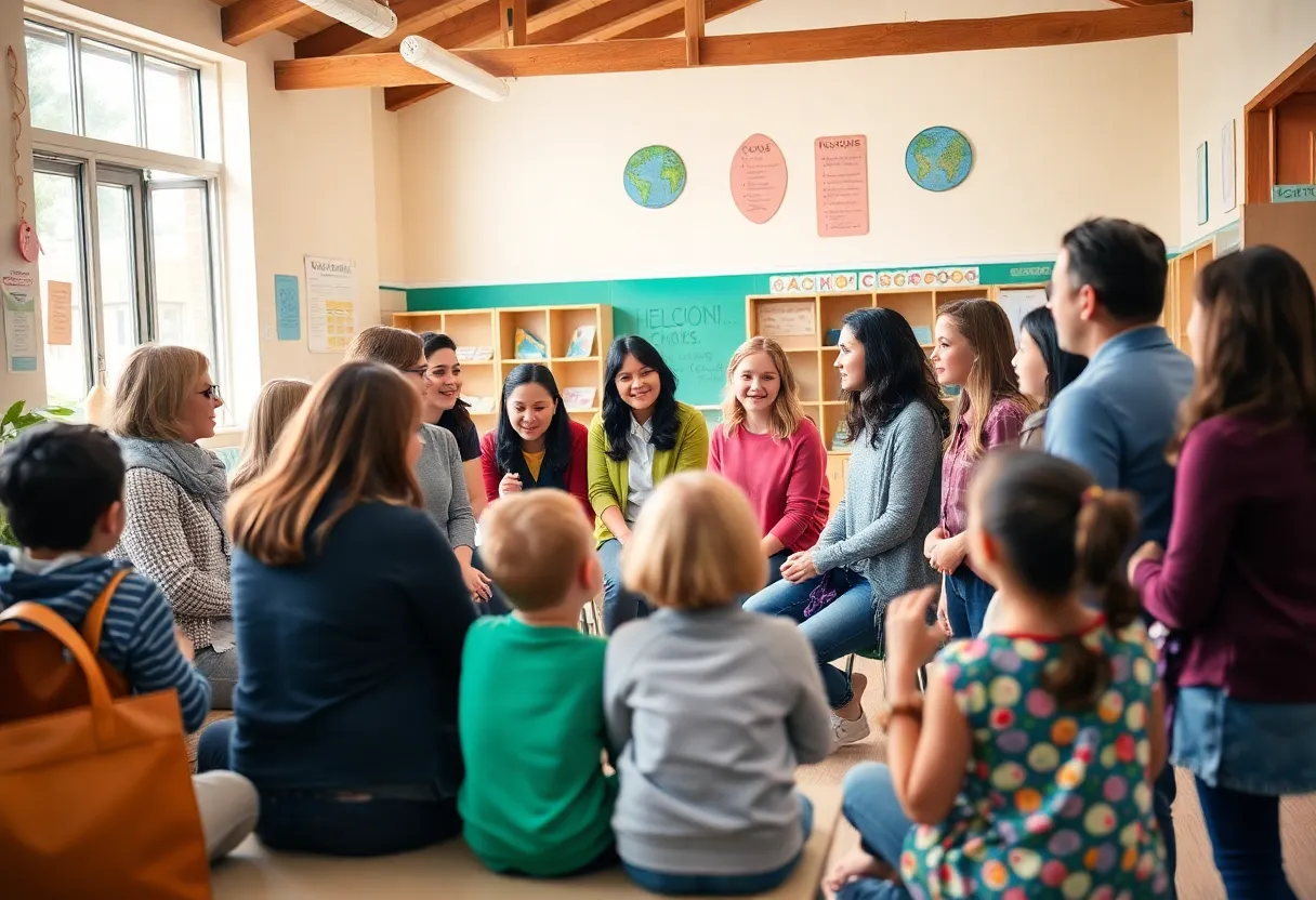 Parents engaging in a community listening session about education