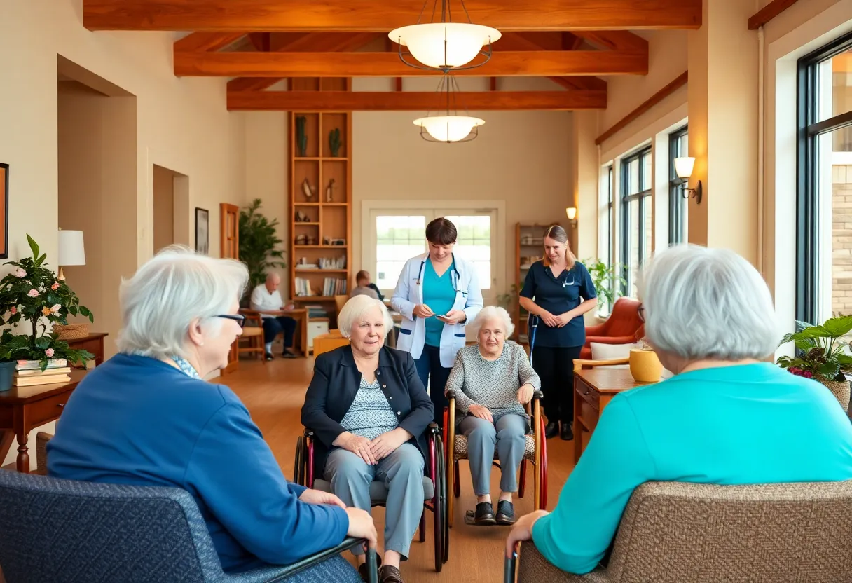 Renovated assisted living facility with residents and caregivers