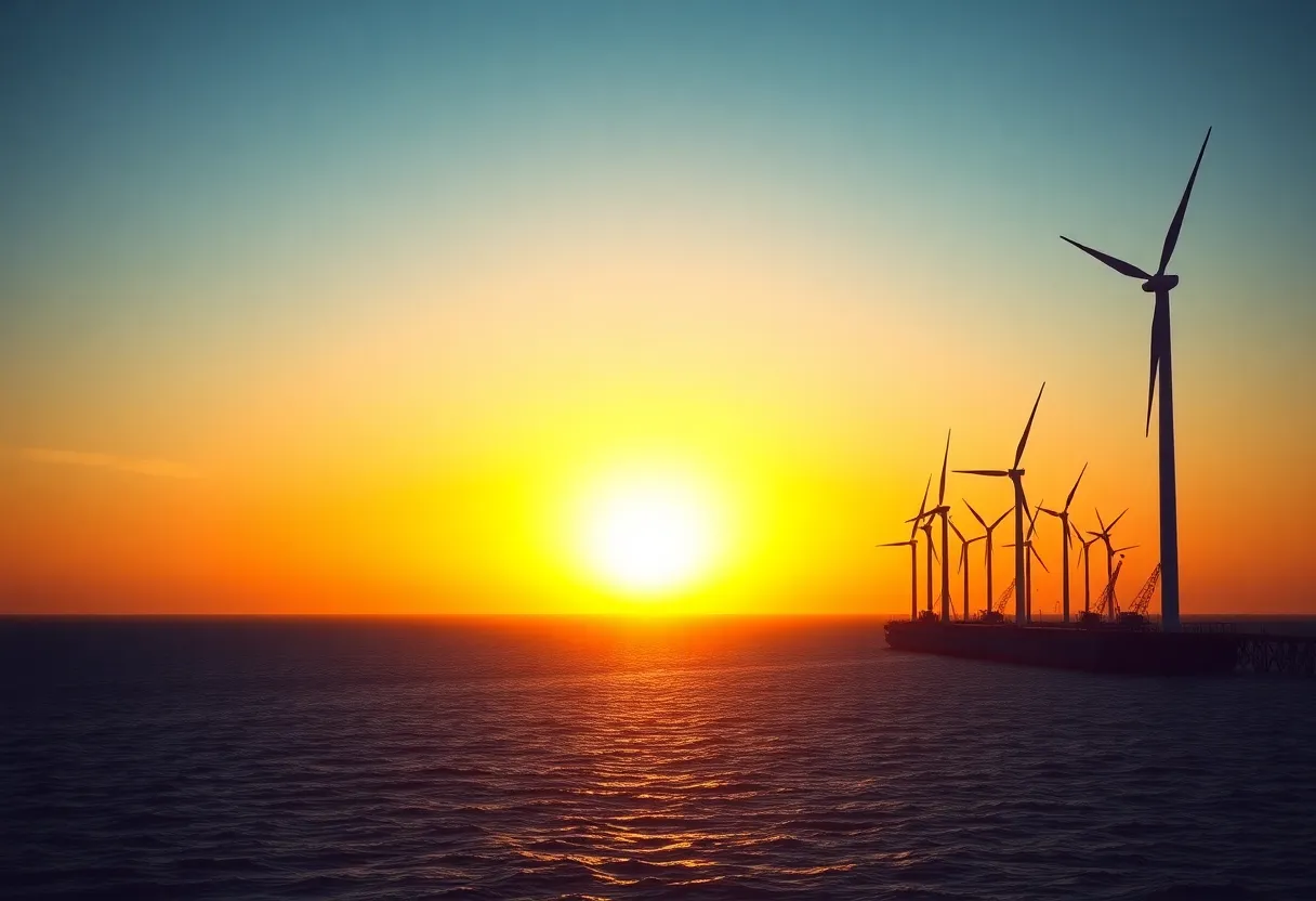 Wind turbines under construction off the coast of Rhode Island