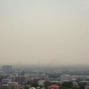 Hazy skyline affected by wildfire smoke in Rhode Island