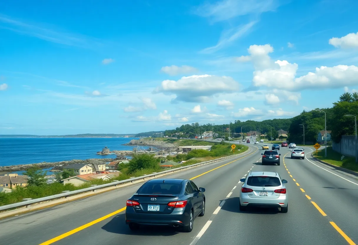 Scenic view of Rhode Island roads with cars