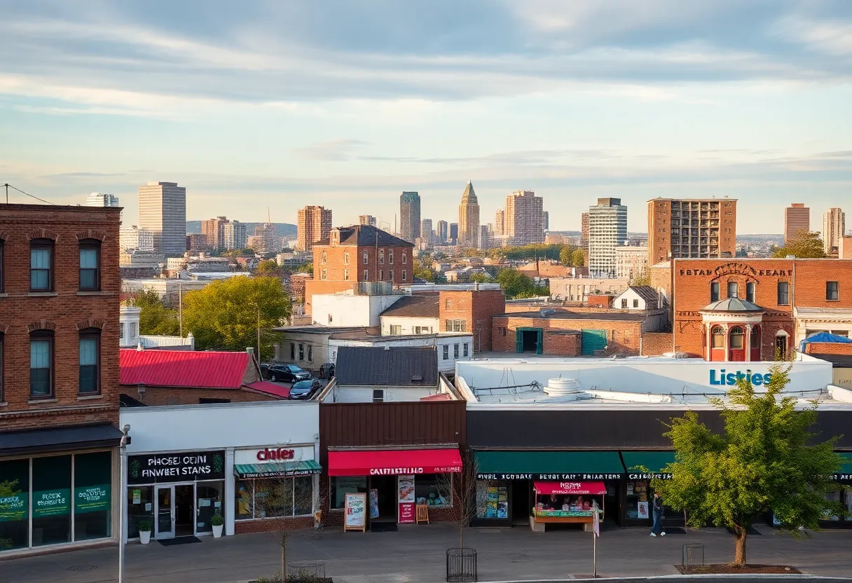 Skyline of Rhode Island with local businesses struggling