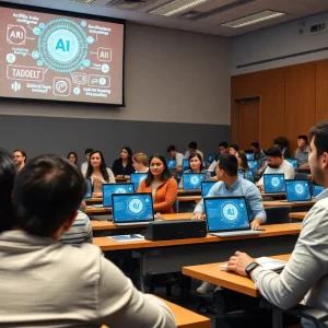 Students participating in an artificial intelligence classroom at Rhode Island College