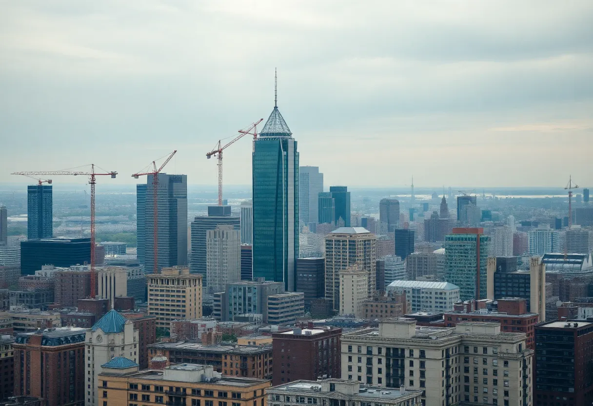 Aerial view of Providence city with construction sites.