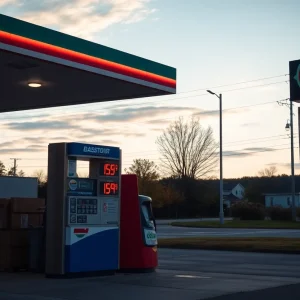 Gas station in Rhode Island showing the current gas prices