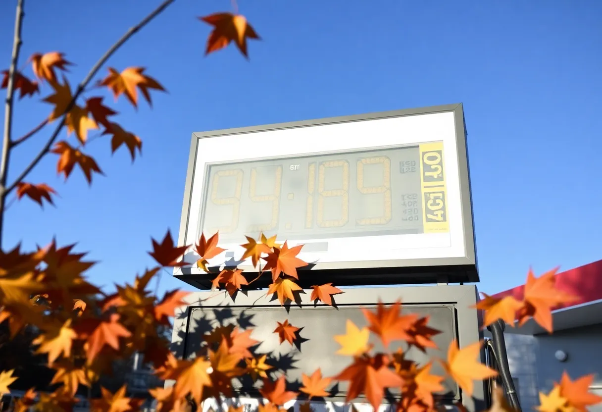 Gas station displaying $3.03 gas prices in Rhode Island