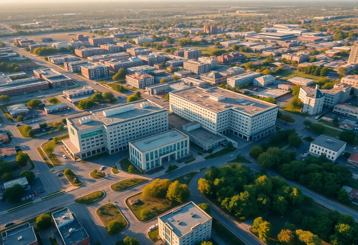 Aerial view of Our Lady of Fatima and Roger Williams Medical Center