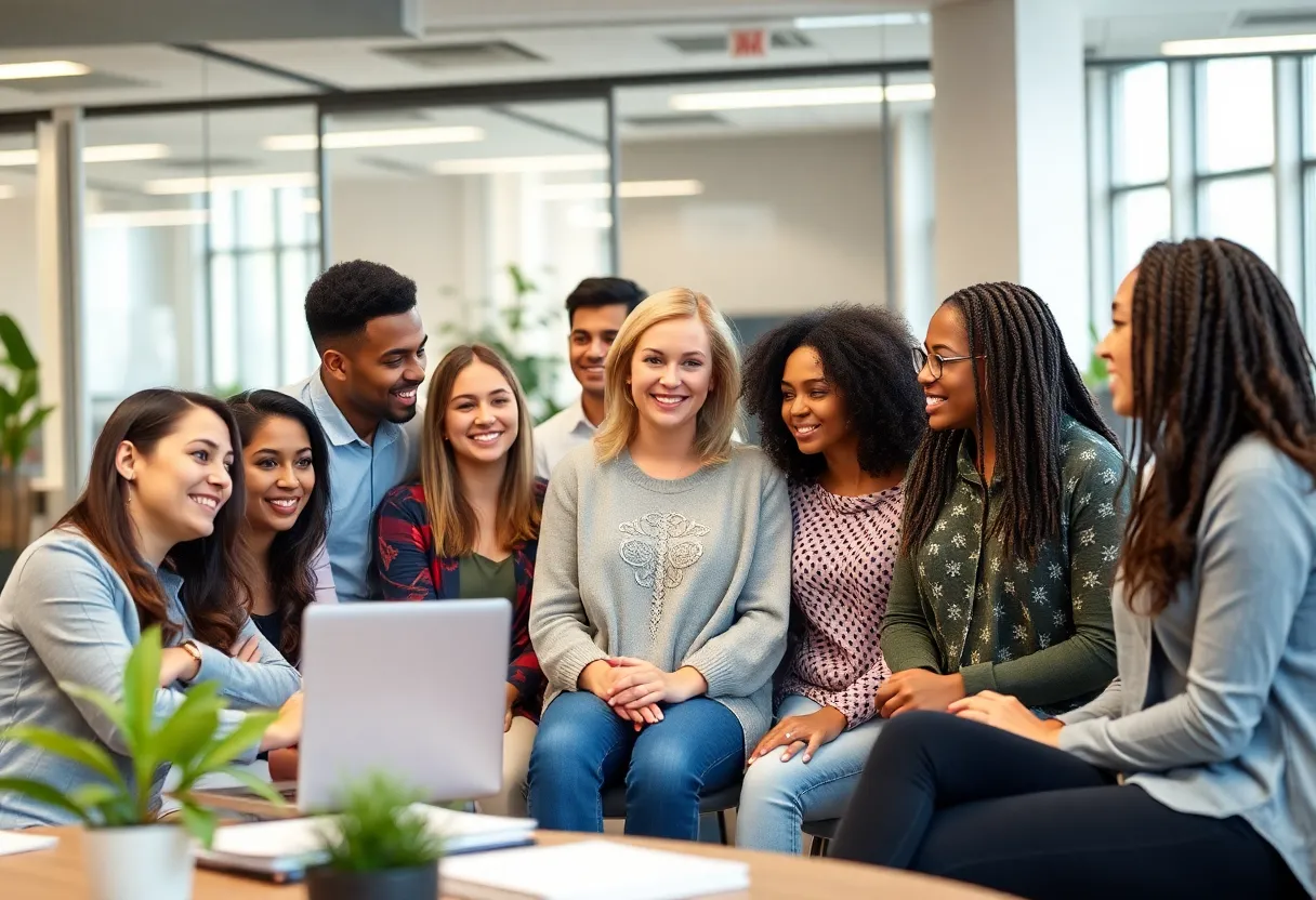 Employees collaborating in an inclusive workplace environment