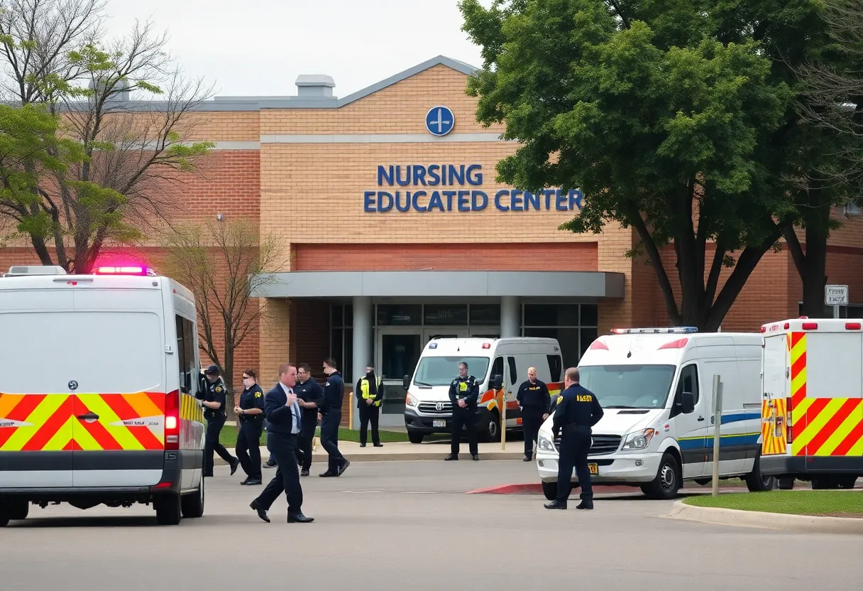 Police response at Rhode Island Nursing Education Center during evacuation