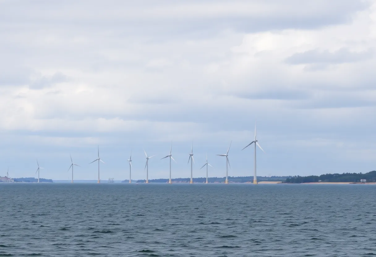 Offshore wind turbines located off the coast of Rhode Island