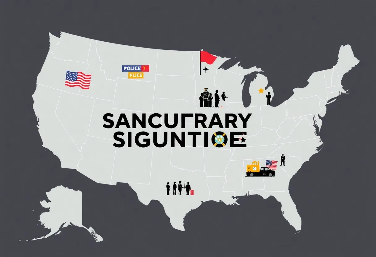 Map showing Rhode Island designated as a sanctuary jurisdiction