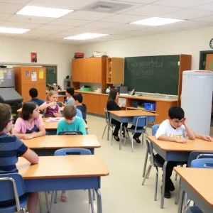 Students in a Rhode Island classroom engaged in learning activities