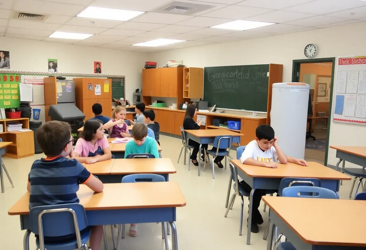 Students in a Rhode Island classroom engaged in learning activities