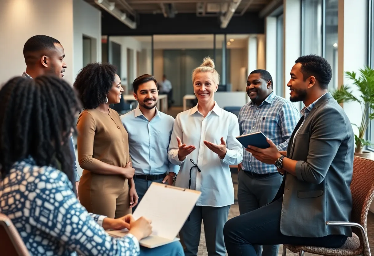Employees discussing new workplace legislation in Rhode Island
