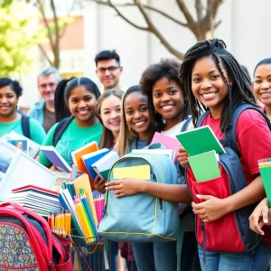 Volunteers collecting school supplies for students