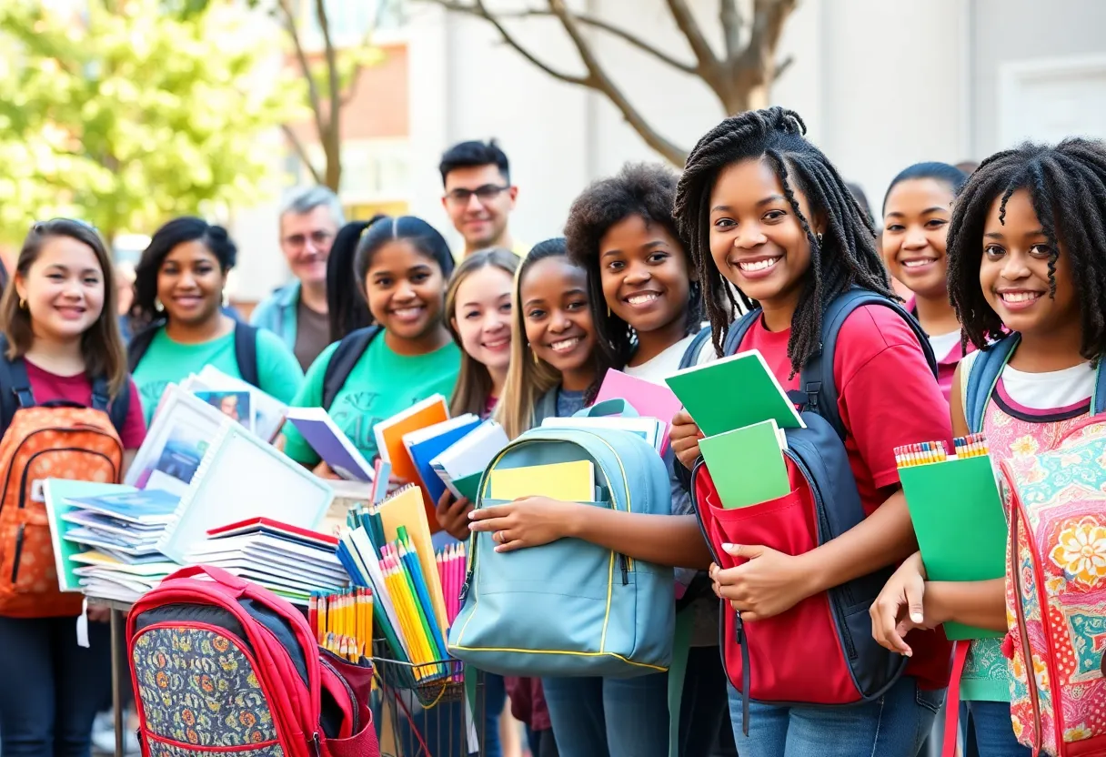Volunteers collecting school supplies for students