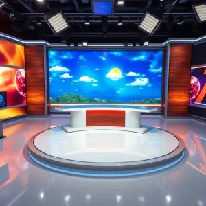 Empty ABC6 newsroom with weather graphics background