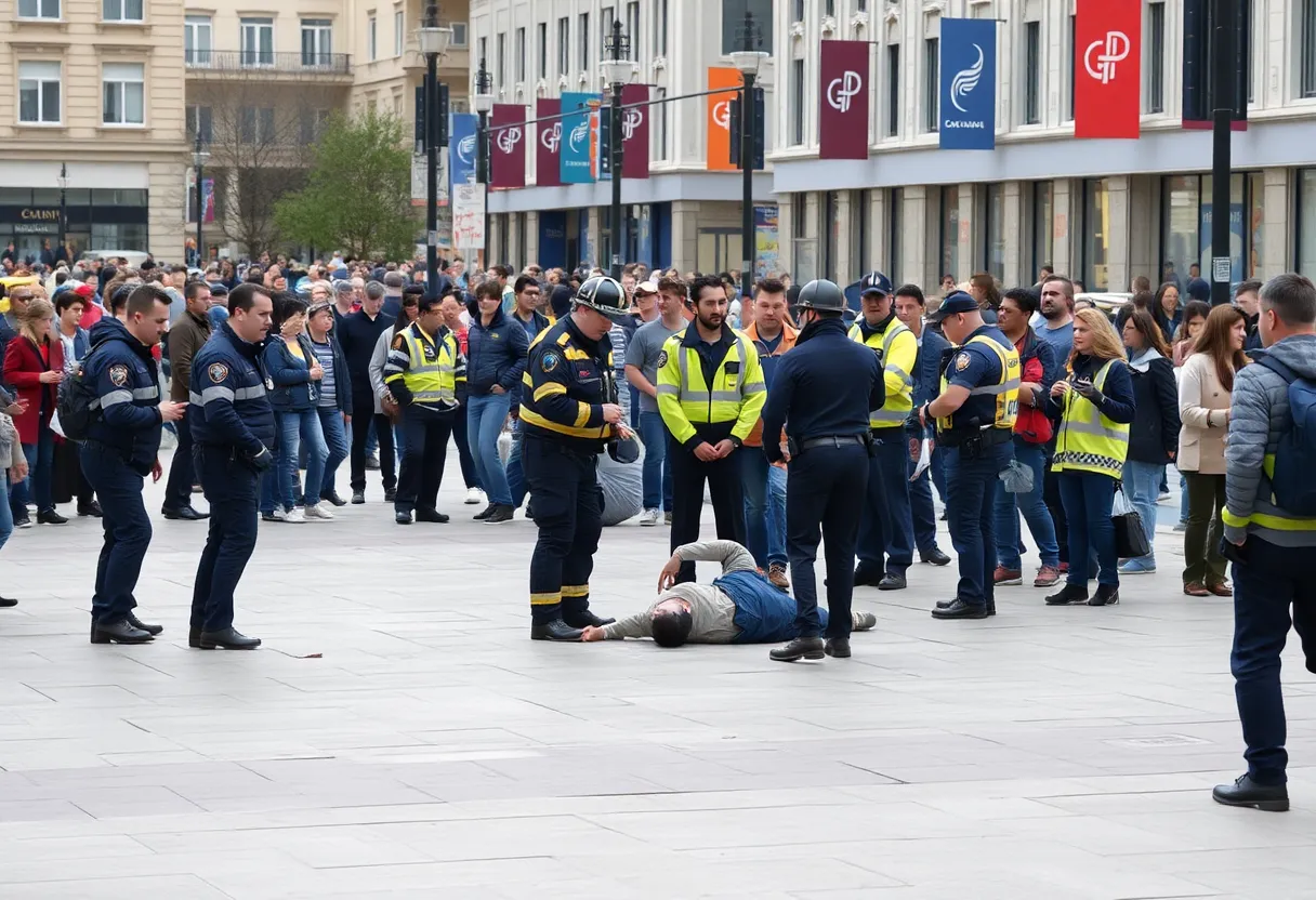 Emergency responders at the scene of an axe attack in Kennedy Plaza