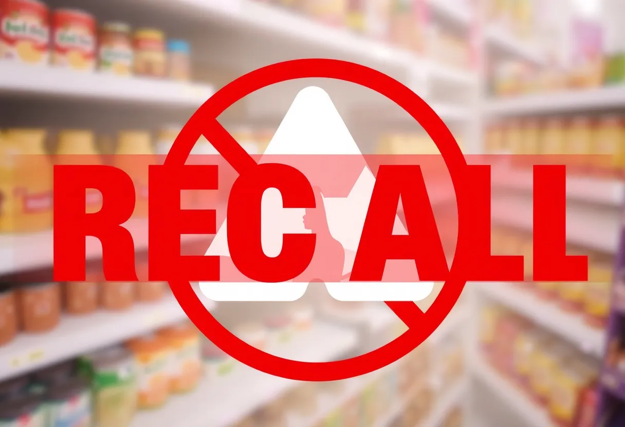 Notification graphic for a baby food recall due to lead contamination.