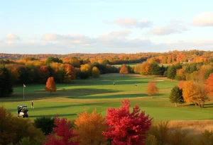 Players competing in a collegiate golf tournament at Westwood Golf Club