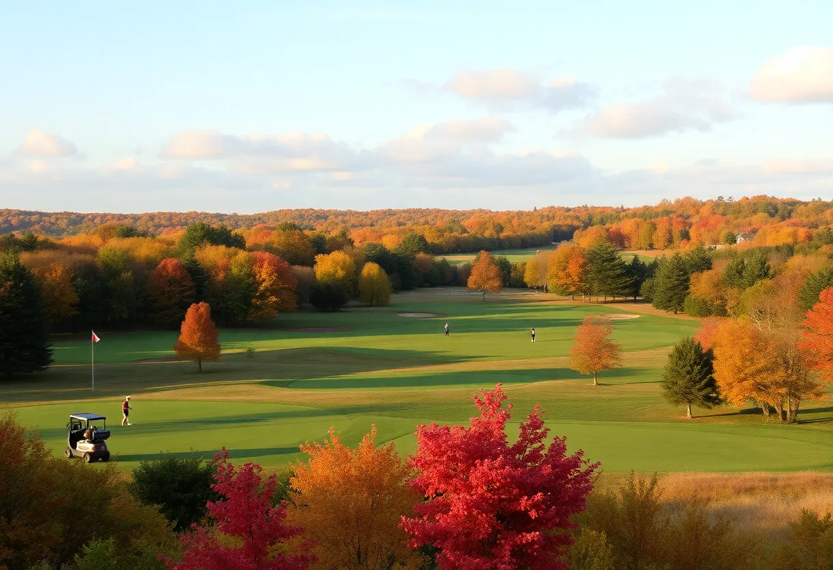 Players competing in a collegiate golf tournament at Westwood Golf Club