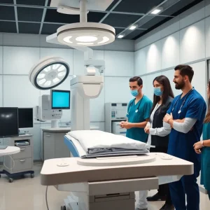Healthcare professionals working in a modern facility