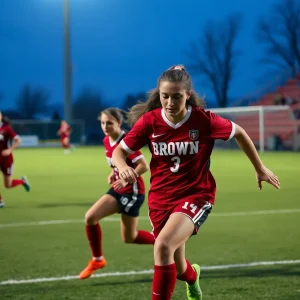 Players from Brown University in a soccer match