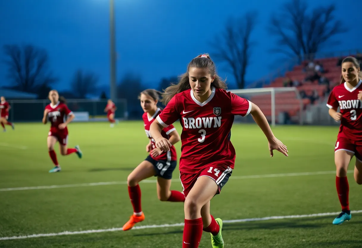 Players from Brown University in a soccer match