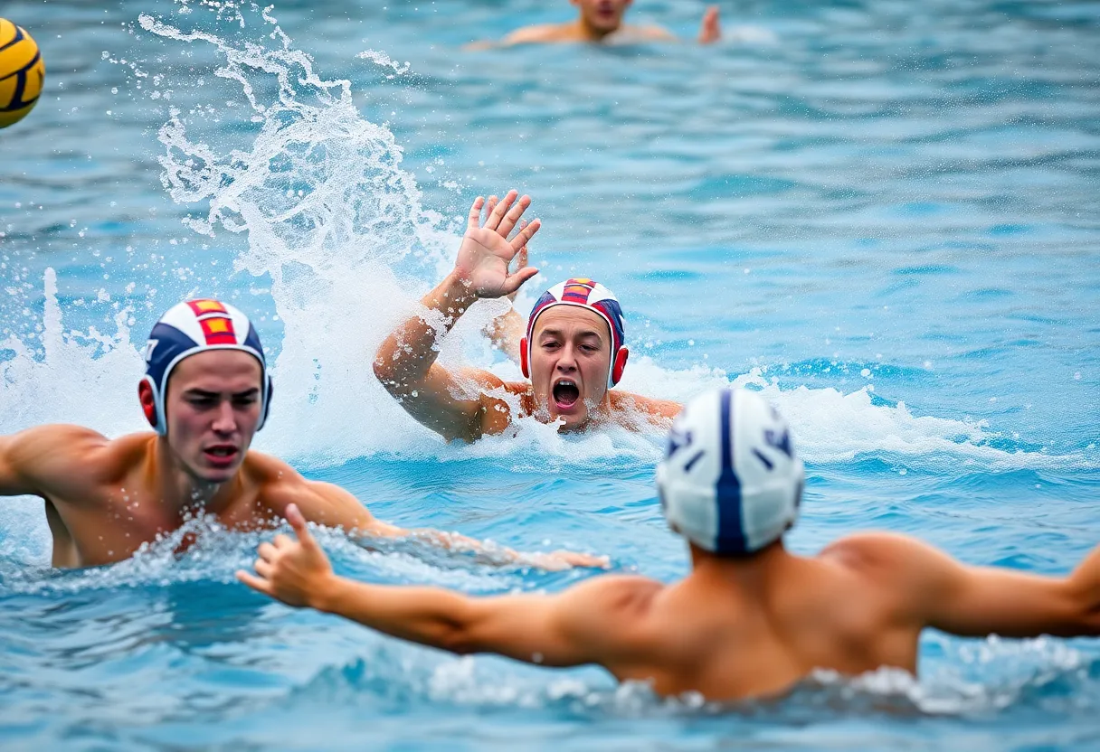 Water polo players from Brown University playing at the Bruno Invite