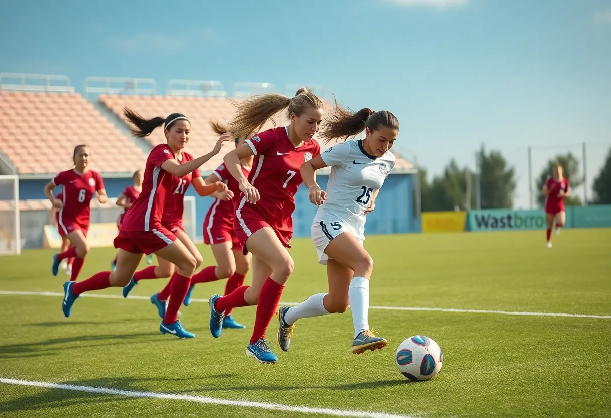 Brown University women's soccer team celebrating a goal