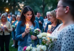 Community members gathered for memorial services in a park