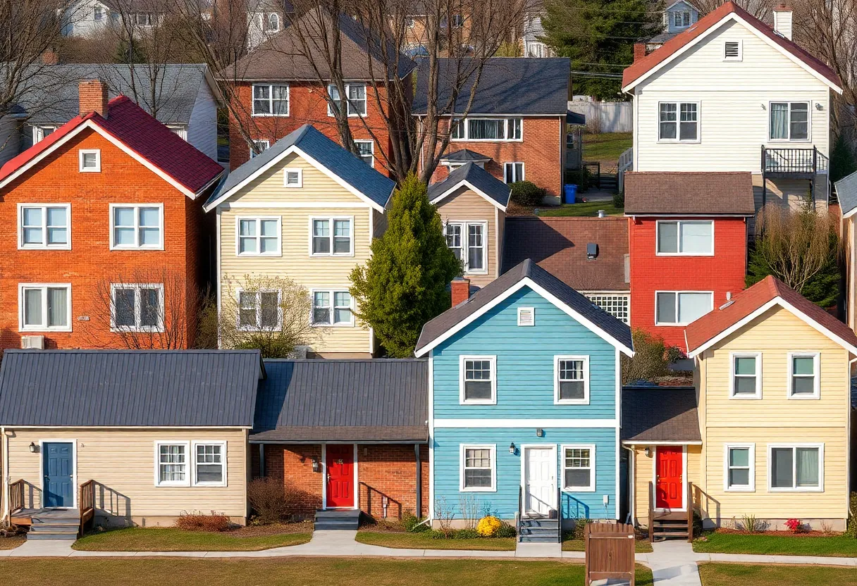 Various housing units representing community support for homeless individuals