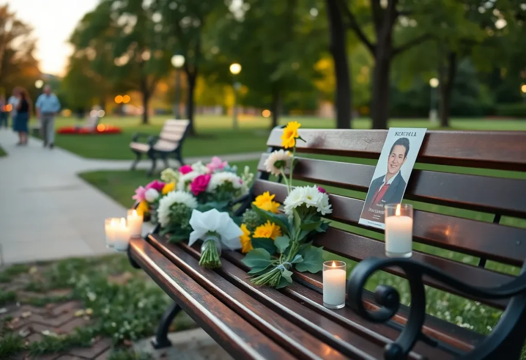 Memorial gathering in a community park honoring Bernadette DiManna and Mary Warwick Drummonds